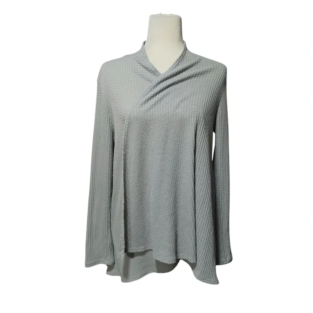 Sinuous Gray Waffle Knit Cardigan Open Front Cozy Layer Made‎ in USA Size Medium